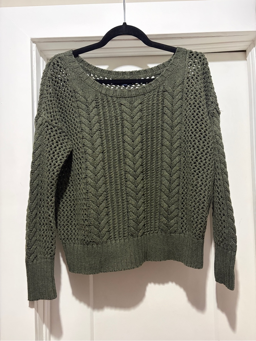American Eagle Outfitters Olive Cable-Knit Scoop Neck Sweater